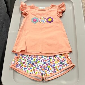 Peach Kids ☮️ and flower top with colorful cheetah shorts